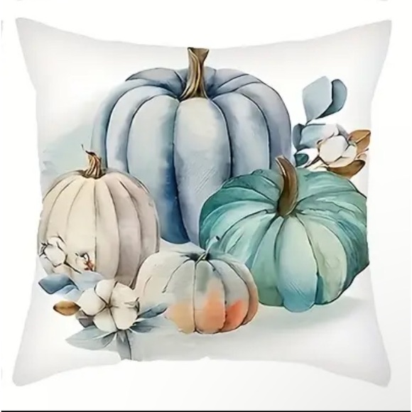 🎃NIP 4/pc/set pumpkins & florals Pillow Covers 🍂PILLOW COVERS ONLY Blue Color - Picture 5 of 6